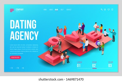 Design website, landing page or presentation template for wedding company or dating agency. Minimal modern concept. Isometric vector illustration.