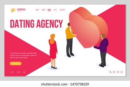 Design website, landing page or presentation template for wedding company or dating agency. Minimal modern concept. Isometric vector illustration.