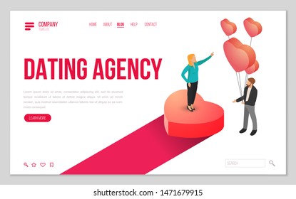 Design website, landing page or presentation template for wedding company or dating agency. Minimal modern concept. Isometric vector illustration.