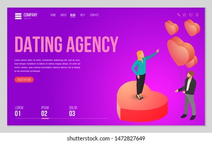 Design website, landing page or presentation template for wedding company or dating agency. Minimal modern concept. Isometric vector illustration.