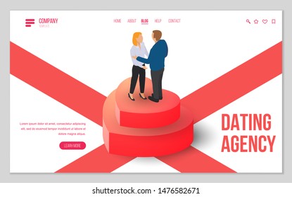 Design website, landing page or presentation template for wedding company or dating agency. Minimal modern concept. Isometric vector illustration.