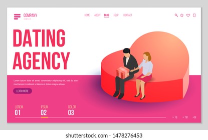 Design website, landing page or presentation template for wedding company or dating agency. Minimal modern concept. Isometric vector illustration.