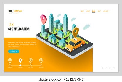 Design website or landing page template. Minimal modern concept for gps navigation, digital online map. Isometric vector illustration. 