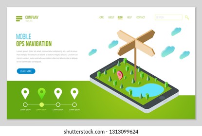 Design website or landing page template. Minimal modern concept for gps navigation, digital online map. Isometric vector illustration.