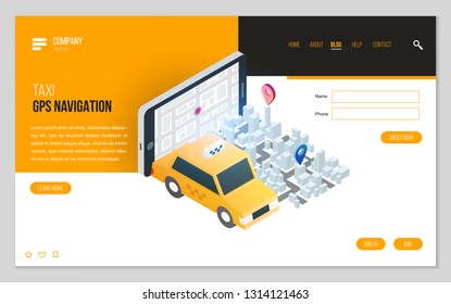 Design website or landing page template. Minimal modern concept for gps navigation, digital online map. Isometric vector illustration. 