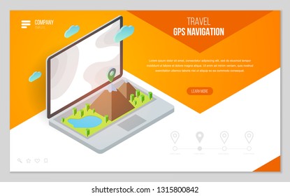 Design website or landing page template. Minimal modern concept for gps navigation, digital online map. Isometric vector illustration.