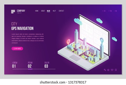 Design website or landing page template. Minimal modern concept for gps navigation, digital online map. Isometric vector illustration.