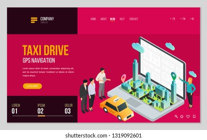 Design website or landing page template. Minimal modern concept for gps navigation, digital online map. Isometric vector illustration.