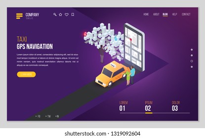 Design website or landing page template. Minimal modern concept for gps navigation, digital online map. Isometric vector illustration.