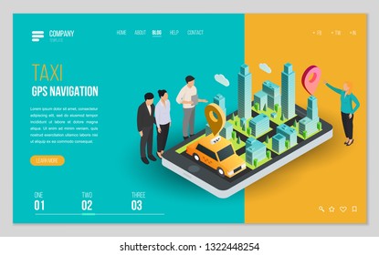 Design website or landing page template. Minimal modern concept for gps navigation, digital online map. Isometric vector illustration.