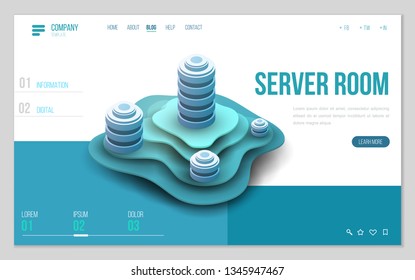 Design website or landing page template. Minimal modern high technology concept for data center with server or hosting. Isometric vector illustration.