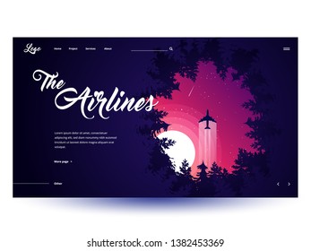 Design website or landing page template. Minimal modern concept. Home page. The airlines web design. Vector Illustration.