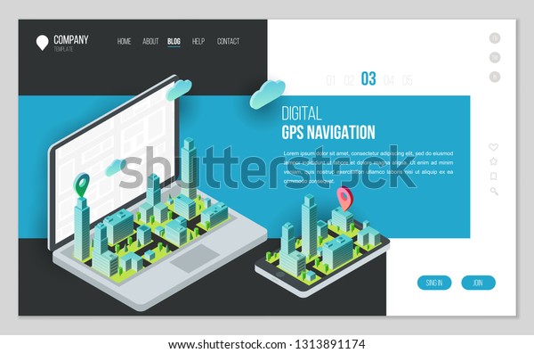 Design website or landing page template.\
Minimal modern concept for gps navigation, digital online map.\
Isometric vector\
illustration.