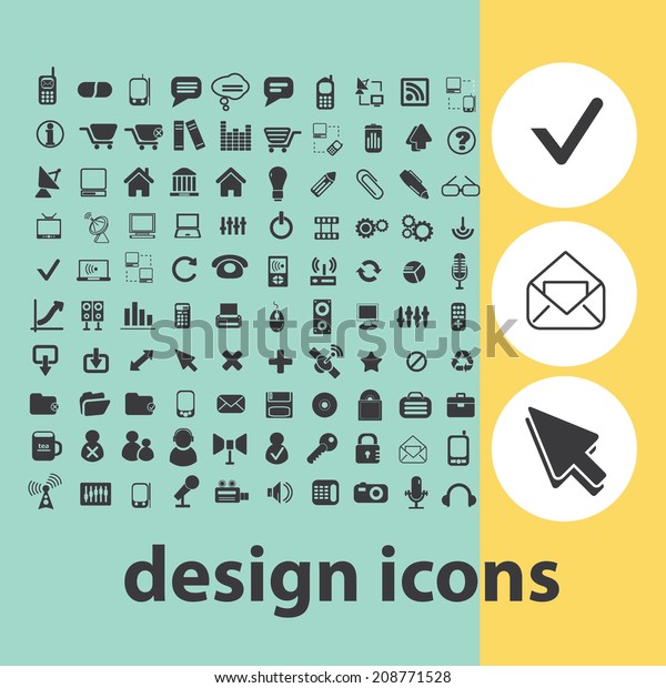 design, website, page black flat icons, signs,\
symbols set, vector