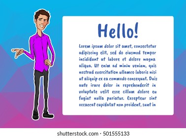 Design website template for ads banner. Vector banners or ads headers with cartoon man. Cartoon banner for presentation. Cartoon characters for hackathon ads banner. Header template with character man