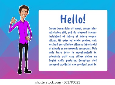 Design website template for ads banner. Vector banners or ads headers with cartoon man. Cartoon banner for presentation. Cartoon characters for hackathon ads banner. Header template with character man