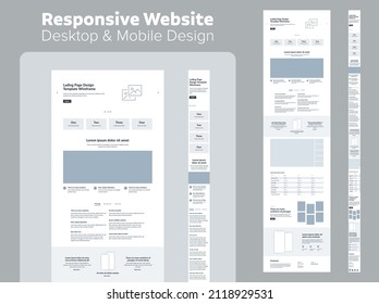 Design Website Template For Business. Responsive Desktop And Mobile Layout. UX UI Site Elements.