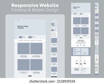 Design website template for business. Responsive desktop and mobile layout. UX UI site elements.