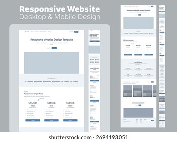 Design website template for business. Responsive desktop and mobile layout. UX UI site elements. Save time, improve workflow, and focus on creative solutions for your clients.