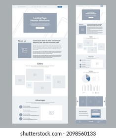 Design website template. Landing page wireframe.