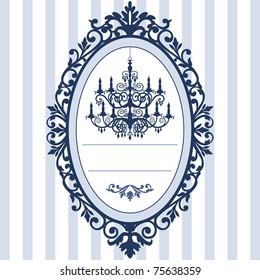 Design for wedding cards with vintage, antique oval picture frame and baroque chandelier silhouette, full scalable vector graphic, change the colors as you like.
