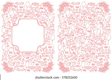 Design of wedding invitation card. Hand drawing illustration for invitation card. Women's accessories for wedding