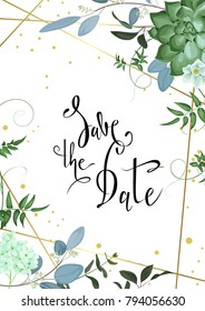 Design of wedding invitation. Modern floral card with geometric elements