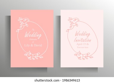 Design wedding invitation template set. Hand drawn floral doodle frame for your text. Vector illustration of gentle pastel colors.