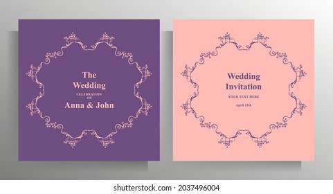 Design wedding invitation template set. Pastel illustration with hand drawn graphic elements. Vector.