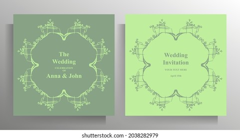 Design wedding invitation template set. Pastel illustration with hand drawn graphic elements. Vector.