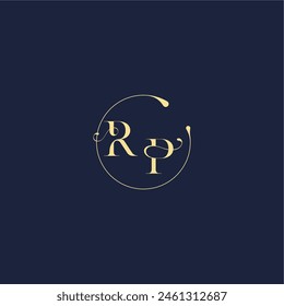Diseño para la boda RP círculo monograma letra de lujo oro
