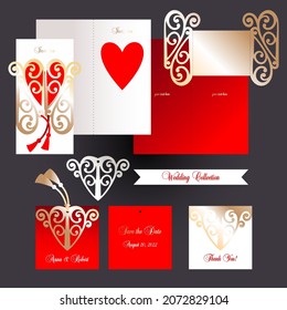 Design for wedding. Vector design templates for card, invitation, label, laser cut cover and decorative element heart. 