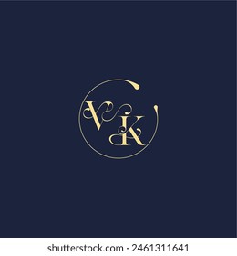 Diseño para la boda VK círculo monograma letra de lujo oro