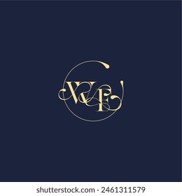 Diseño para la boda WF círculo monograma letra de lujo oro