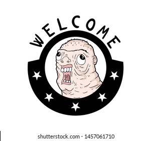 Design of welcome message with funny face