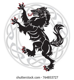 Design Werewolf and Celtic-Scandinavian ornament, isolated on white, vector illustration