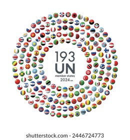 Un diseño en el que las banderas de 193 países de todo el mundo están dispuestas concéntricamente a intervalos iguales.