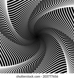 Design whirlpool movement illusion background. Abstract lines distortion geometric backdrop. Spider web texture. Vector-art illustration