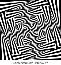 Design whirlpool movement illusion background. Abstract lines distortion square backdrop. Vector-art illustration