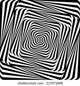 Design whirlpool movement illusion background. Abstract lines distortion twisted square backdrop. Vector-art illustration