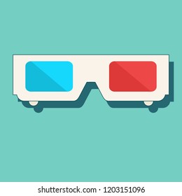 Design white 3D glasses for movies. isolated on a colored background. Stock flat vector illustration.