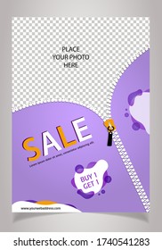 Design white A4 size Sale banners for social media and Print with place for photo. A4 Sale templates for publications and advertising.