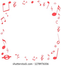 Design of the white background with red music notes