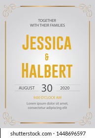 the design of the white background template and the golden frame makes this wedding invitation more elegant