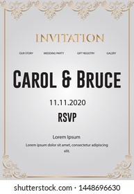 the design of the white background template and the golden frame makes this wedding invitation more elegant