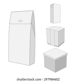 Design of white carton Package Box. Vector Set of four Mockup