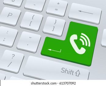 Design of white computer keyboard with phone symbol for your corporate projects. Vector illustration background.