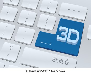 Design of white computer keyboard with word 3d written for your corporate projects. Vector illustration background.