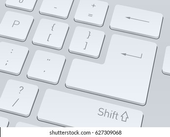 Design of white computer keyboard for your corporate projects. Close up image. Vector illustration background.