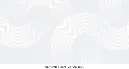 Diseño de líneas geométricas brillantes blancas sobre fondo gris. Moderno patrón de líneas de círculo azul brillante abstracto arte simple moderno